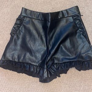 leather ruffle shorts